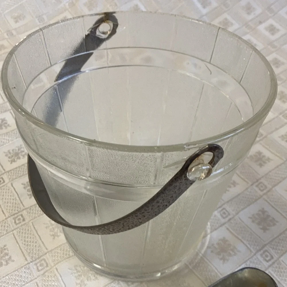 Vintage Glass Ice Bucket With Tongs